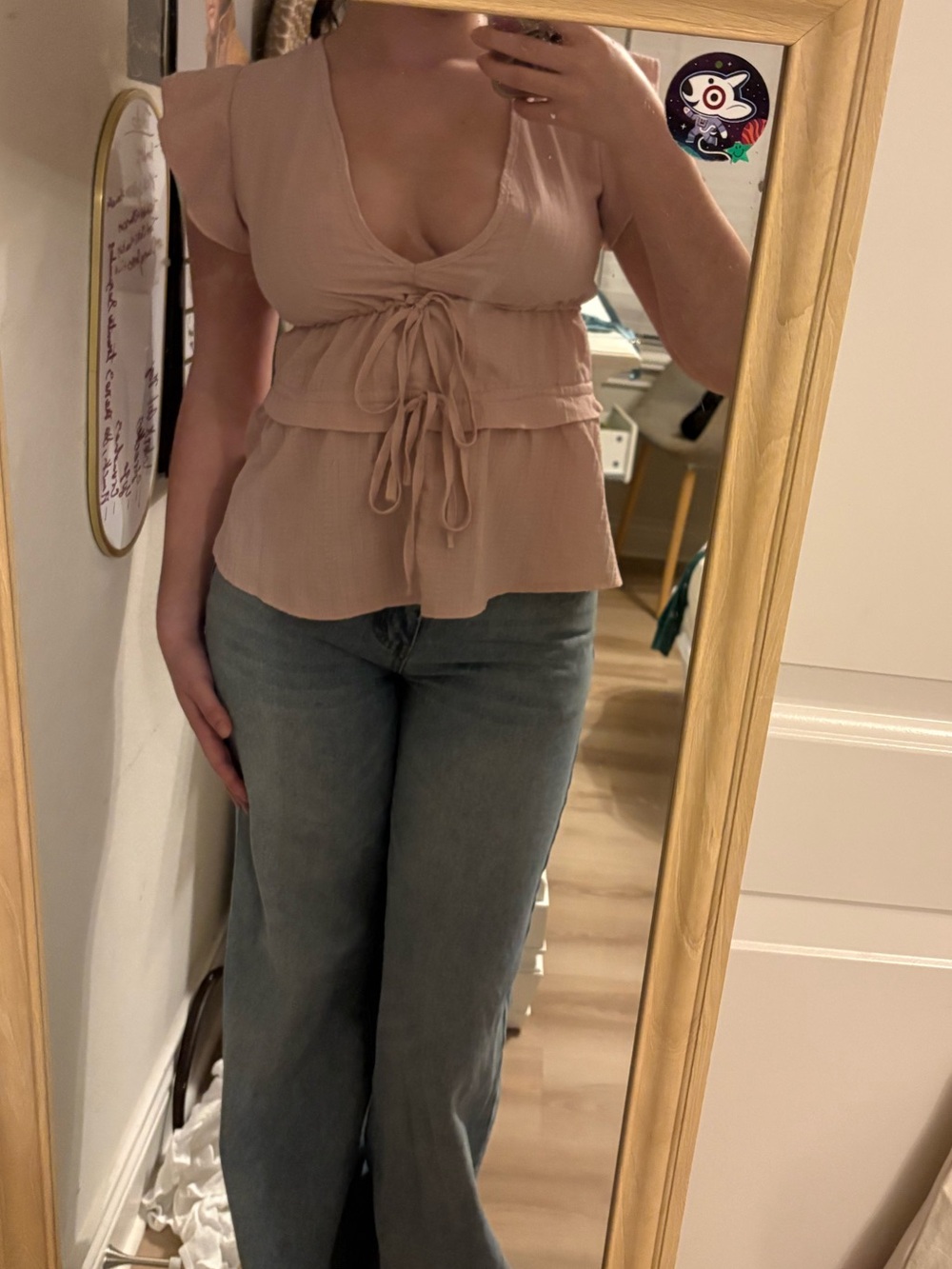 Blush Pink Tie-Front Peplum Top